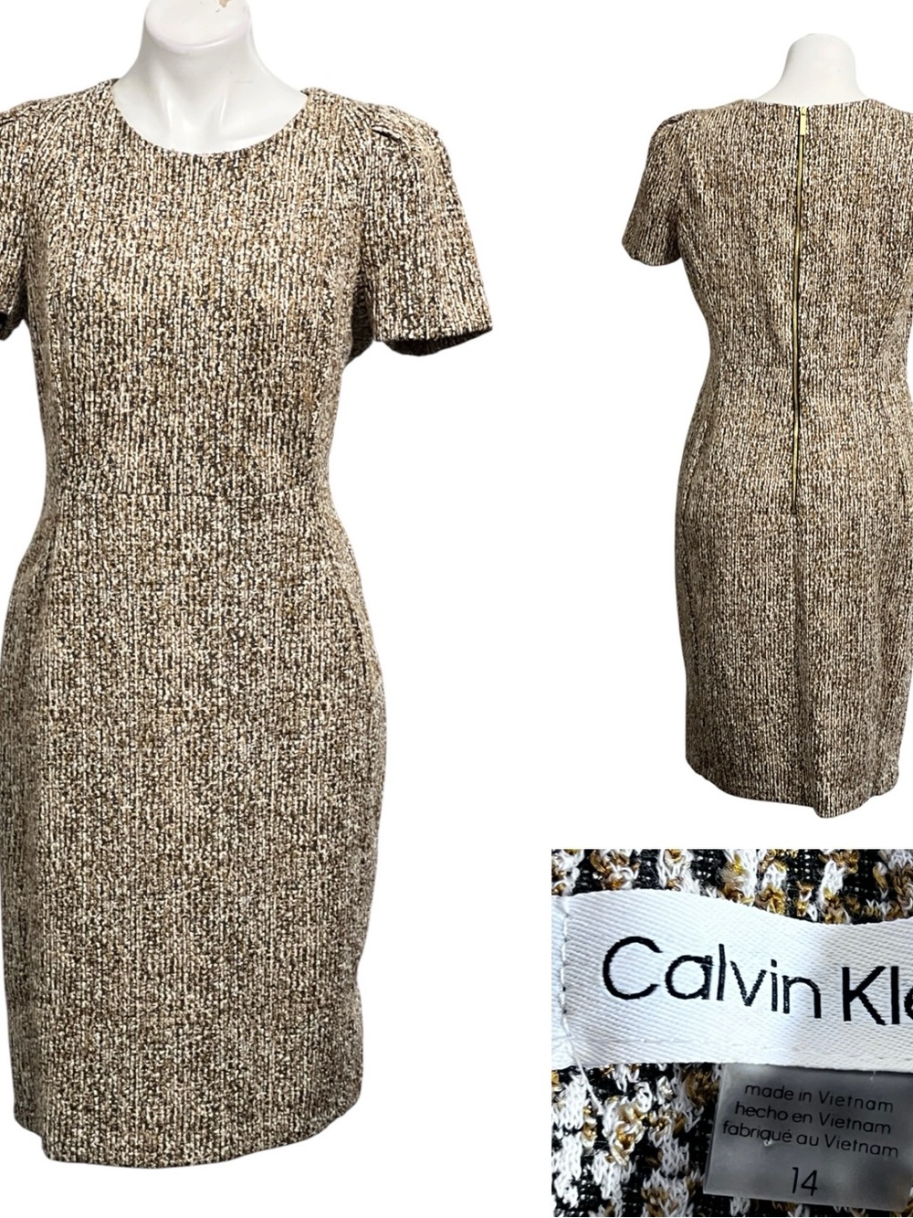 Calvin Klein Brown Tweed Sheath Dress